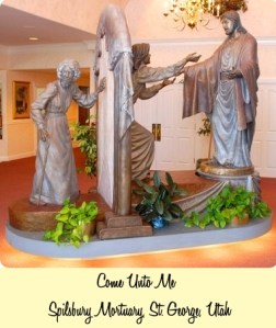 The original life-size bronze sculpture of 'Come Unto Me', by Jerry Anderson, sets in the Spilsbury Mortuary in St. George Utah.